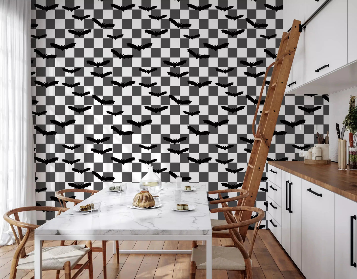 Festive bats wallpaper for a stylish kitchen-dining areaGD9459