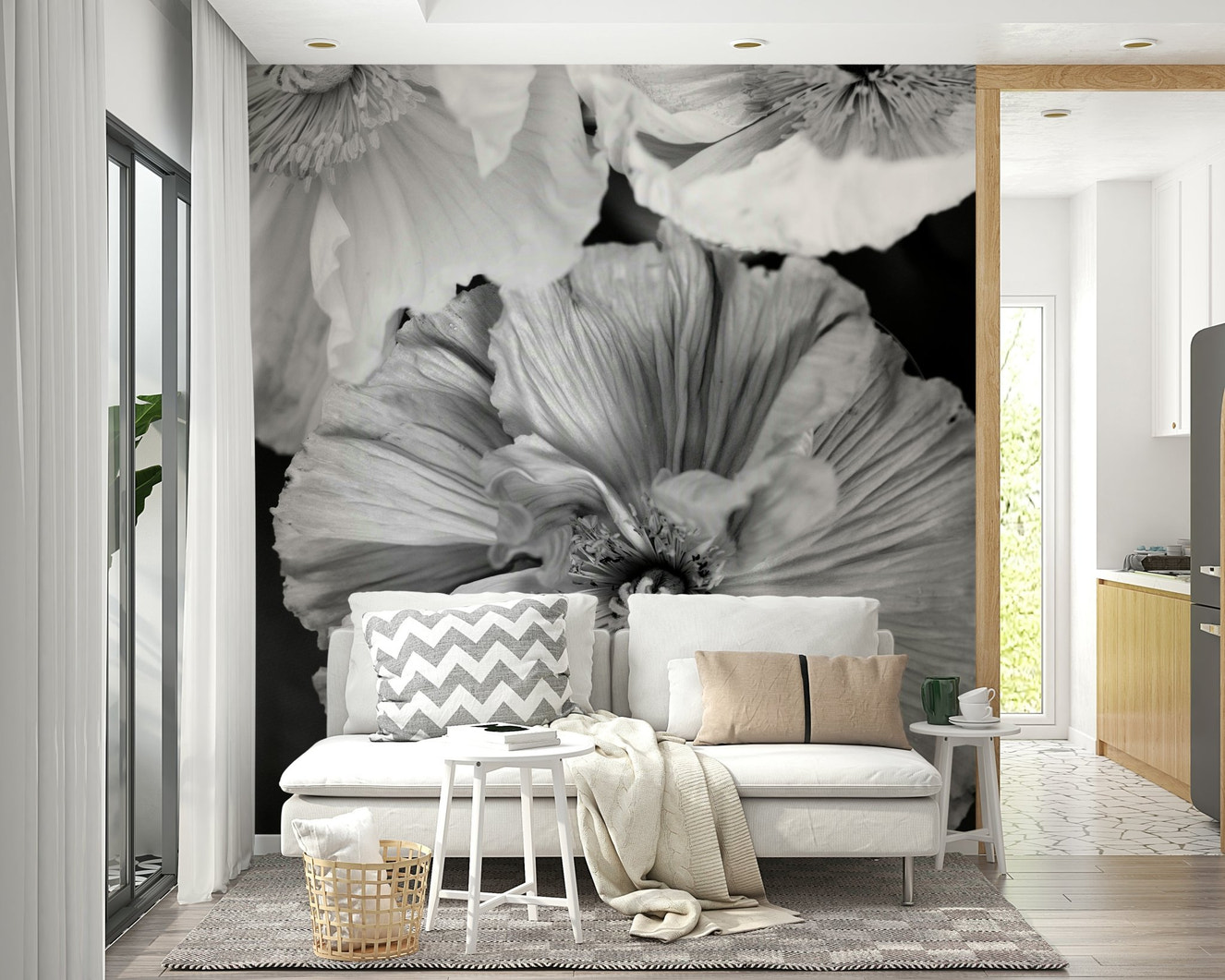 Floral pattern in black and white.

