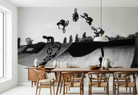 A calming abstract design wallpaper mural that defines a space.