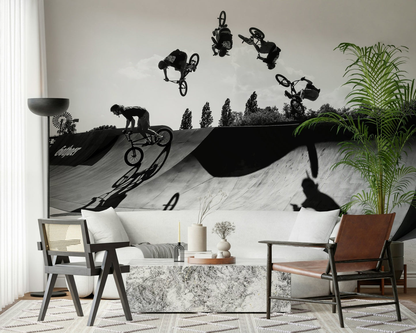 An artistic minimalist form mural for home decor.