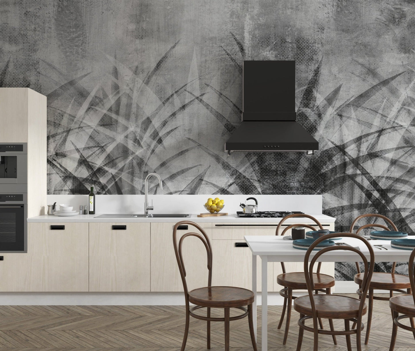 Textured monochrome botanical wallpaper
