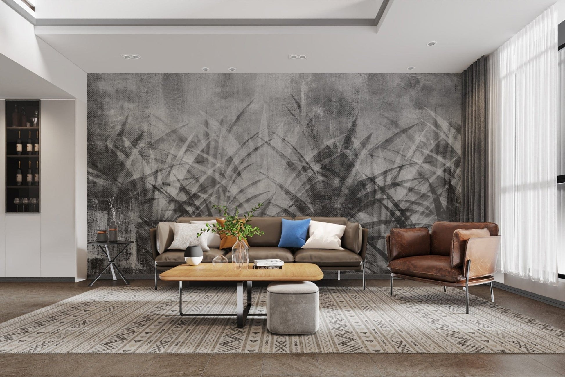 Monochrome botanical leaf wallpaper
