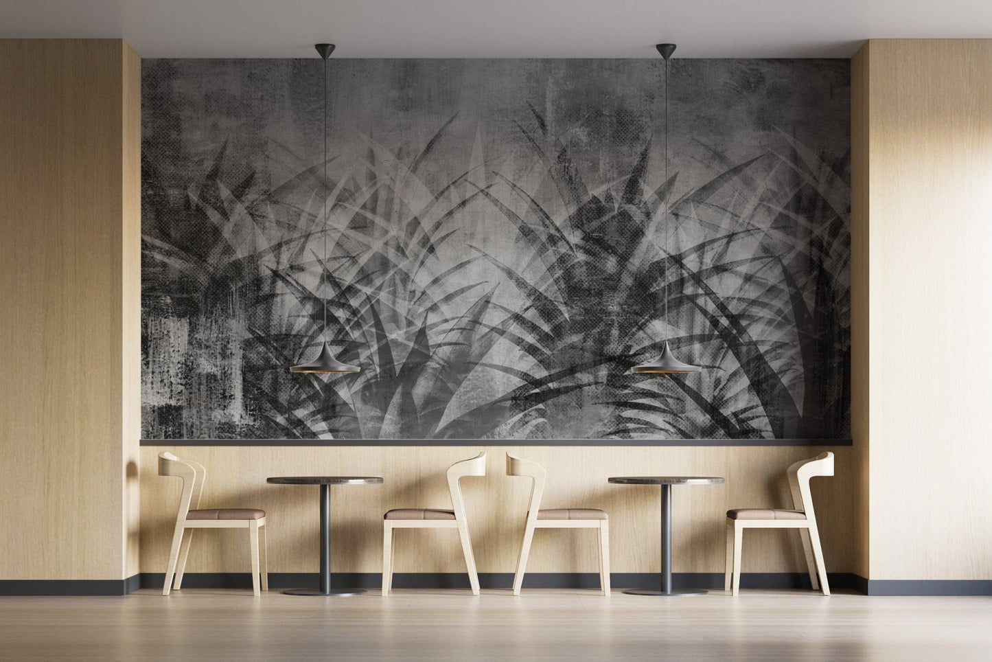 Contemporary black and white leaf print
