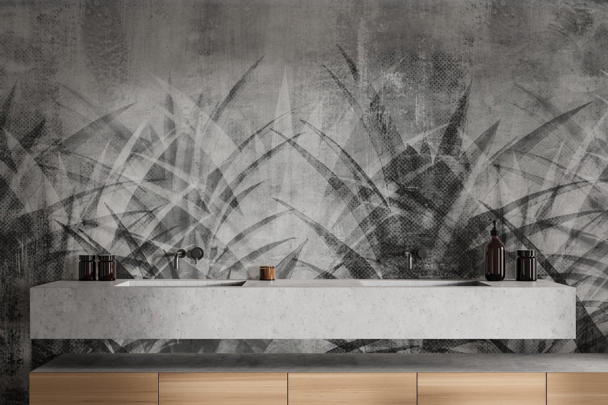 Minimalist monochrome leaf wall décor
