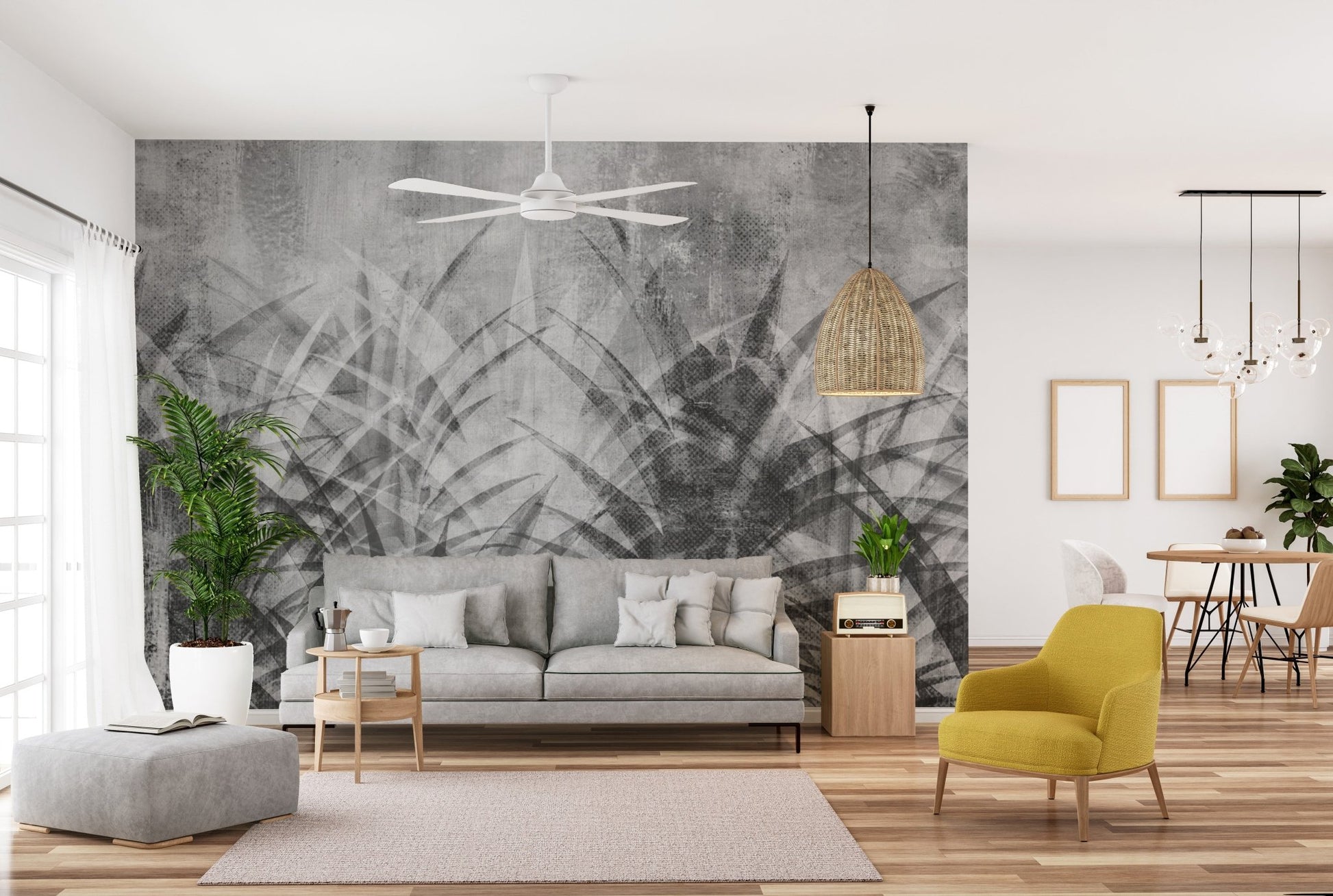 Modern botanical leaf wallpaper design
