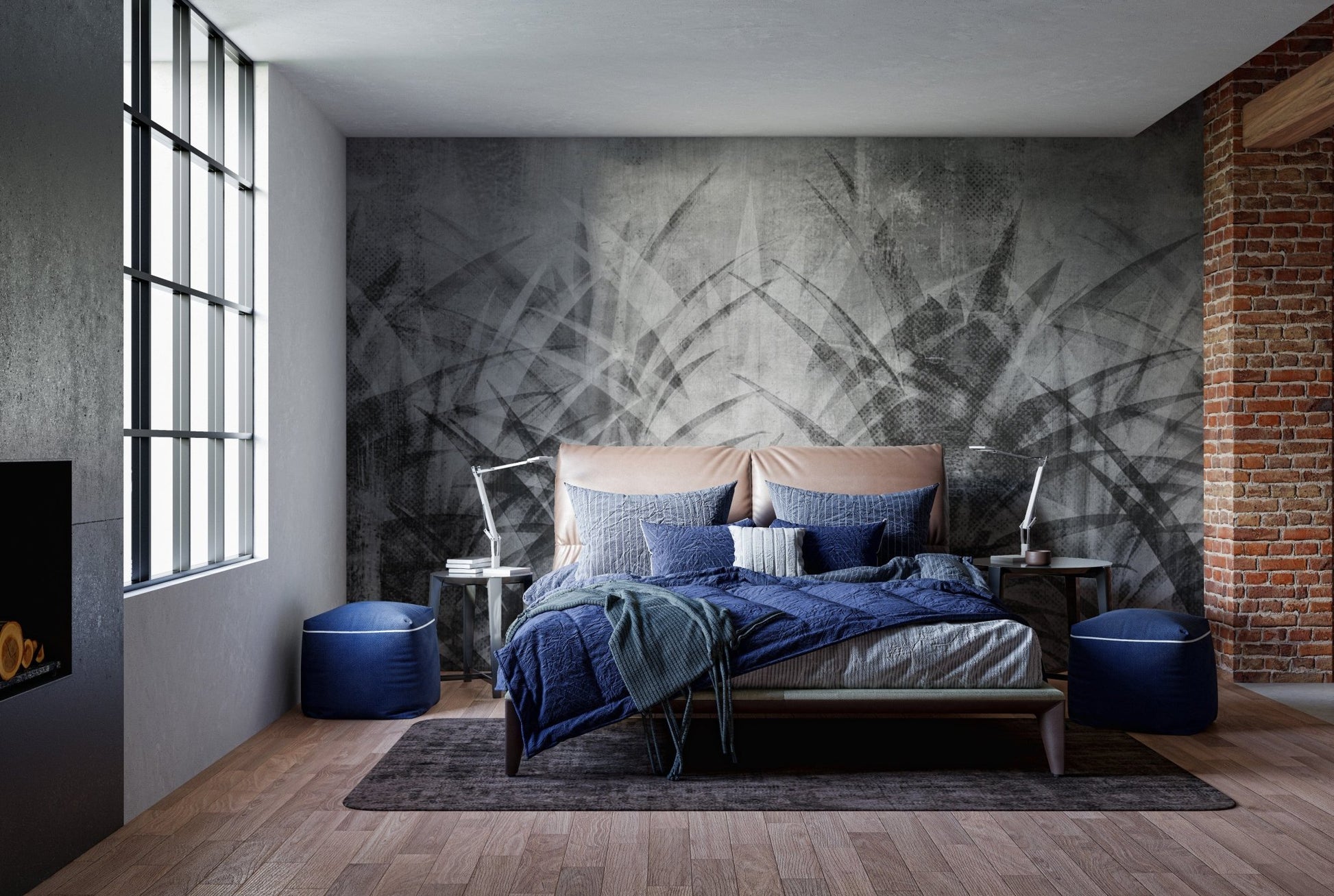 Black and white tropical leaf mural
