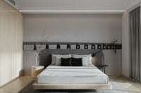 A wall mural of a peaceful bridge scene.

