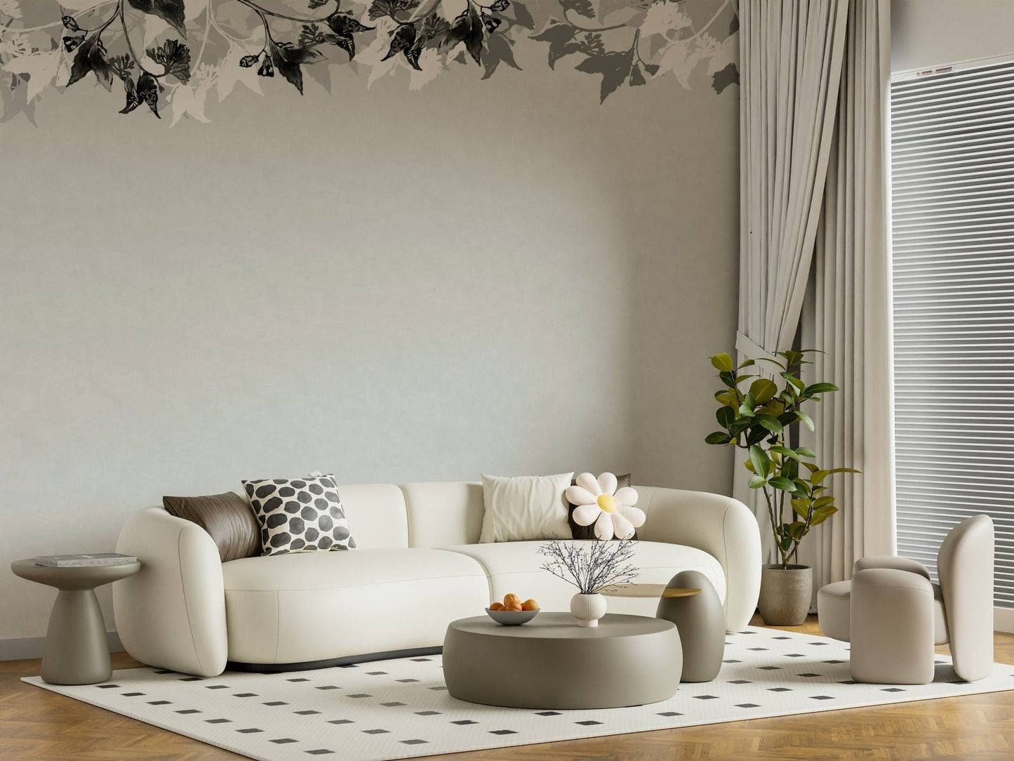A serene black and white forest wall mural for your decor.