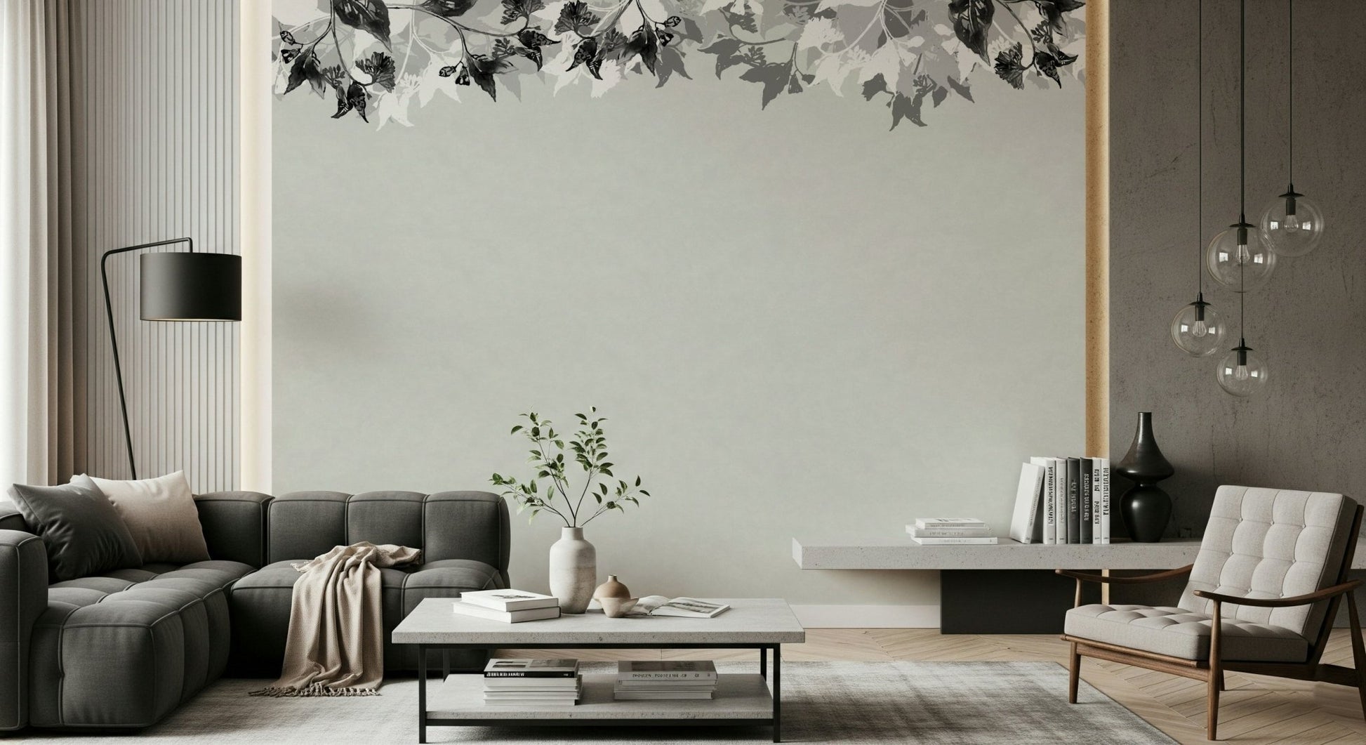 A beautiful monochrome canopy wallpaper mural for a modern home.