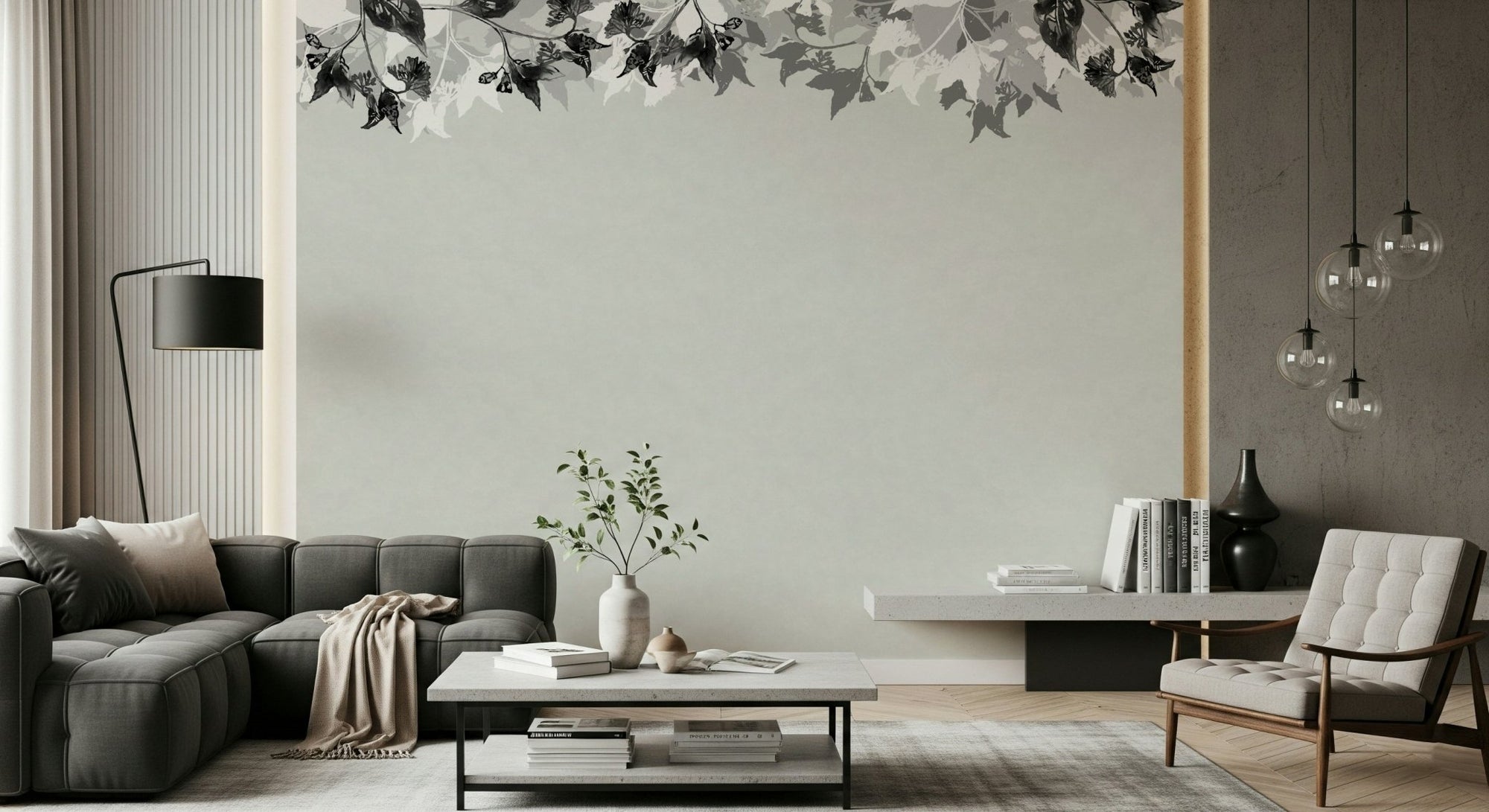 A beautiful monochrome canopy wallpaper mural for a modern home., GD5505