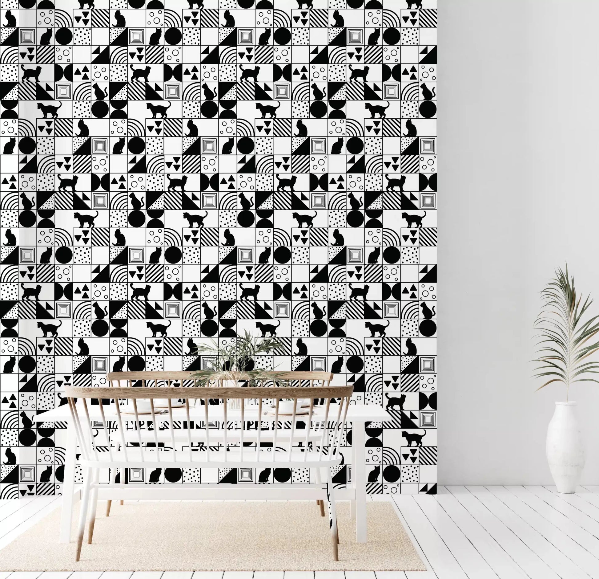 close-up of feline silhouettes on Monochrome Cat Maze wallpaperGD9446