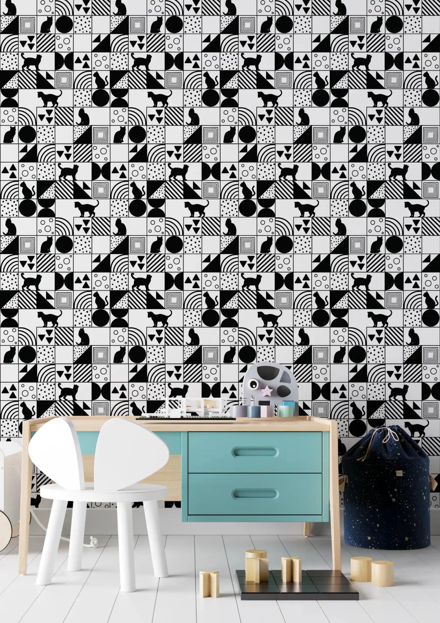 Geometric squares and cat shapes on this wallpaper  GD9446