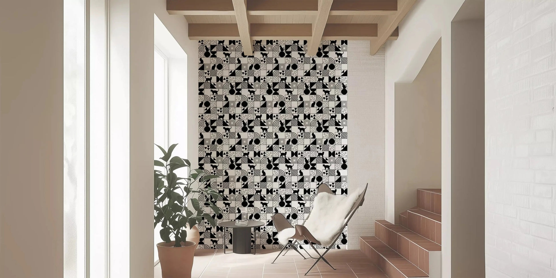 High-contrast Cat Maze wallpaper with striped textures⁠GD9446
