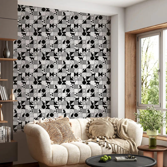 Striking Cat Maze wall wallpaper for a bright living roomGD9446