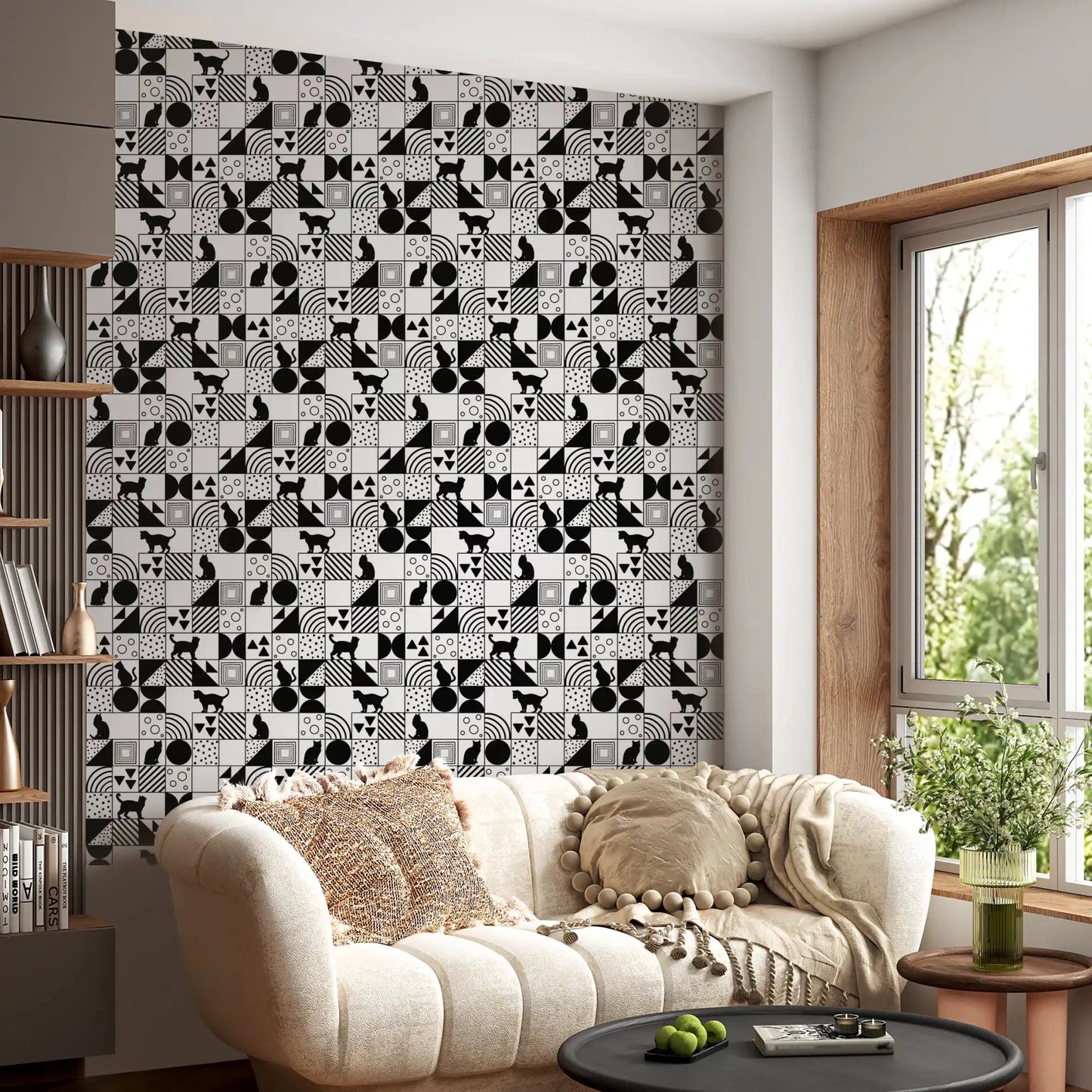 Striking Cat Maze wall wallpaper for a bright living roomGD9446