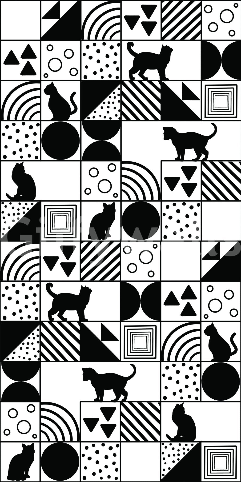 Detailed look at the Monochrome Cat Maze wallpaper surface GD9446