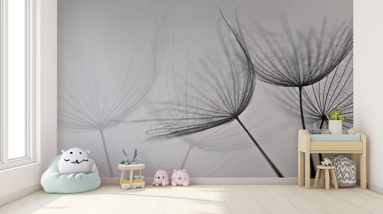 Serene floral wallpaper with dandelions
