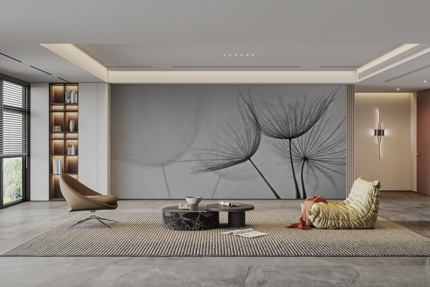 Delicate dandelion seeds in monochrome
