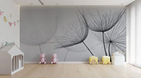 Botanical dandelion wallpaper in grey
