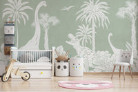 Monochrome Dino Green Wall Mural
