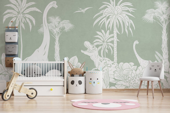 Monochrome Dino Green Wall Mural KB61
