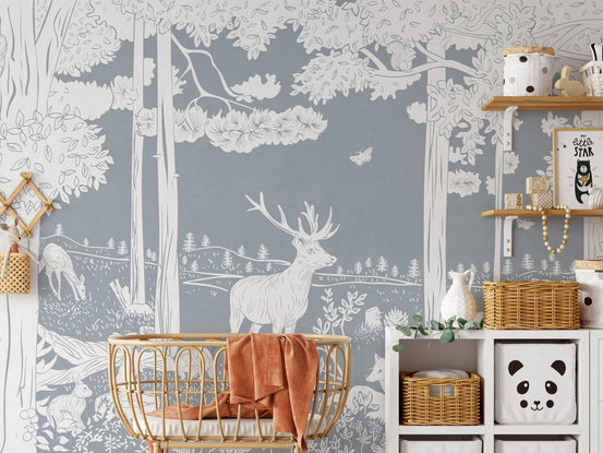Monochrome Dino Blue Wall Mural KB63
