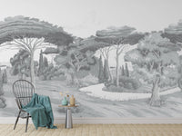 Black and white forest wall mural
