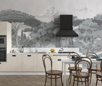 Grayscale woodland scene wall decor
