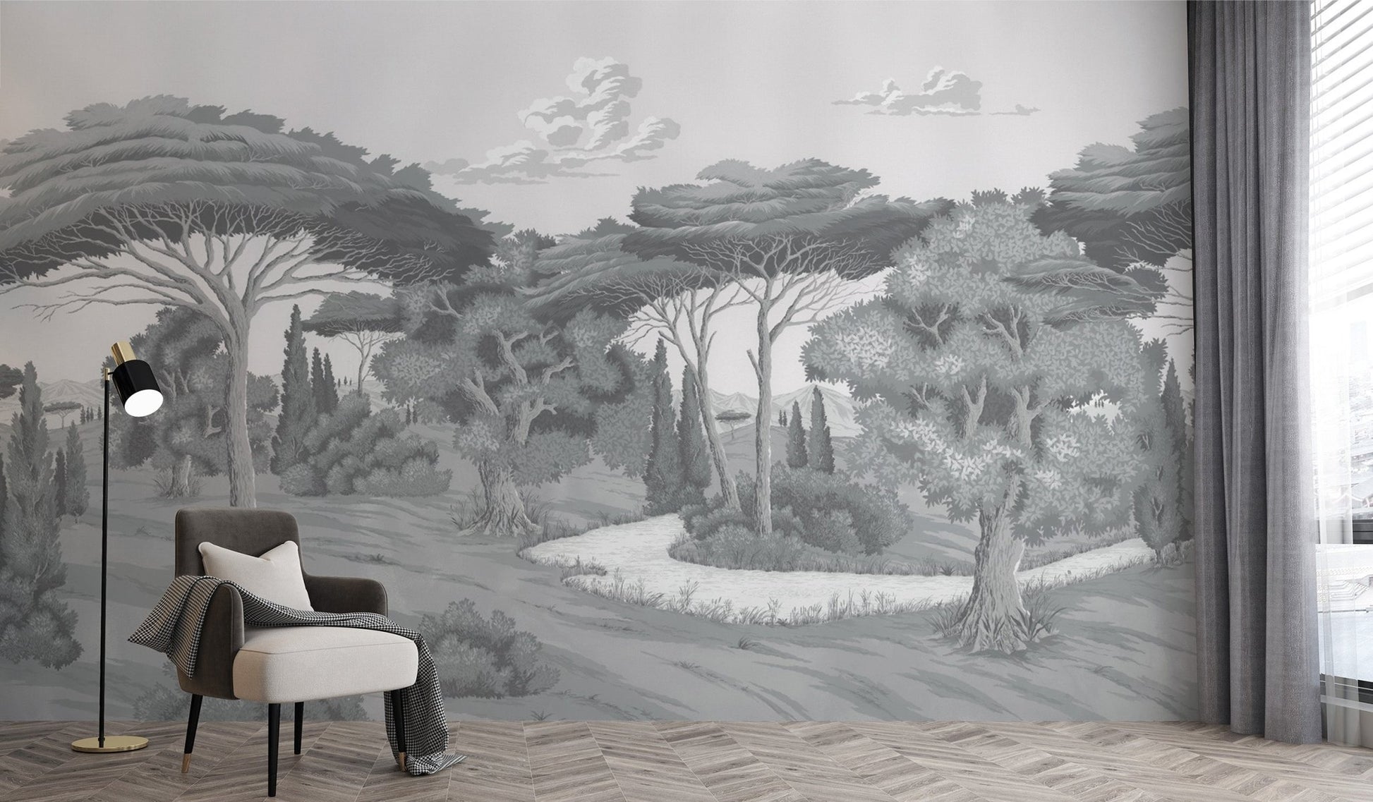 Monochrome forest landscape nature wallpaper
