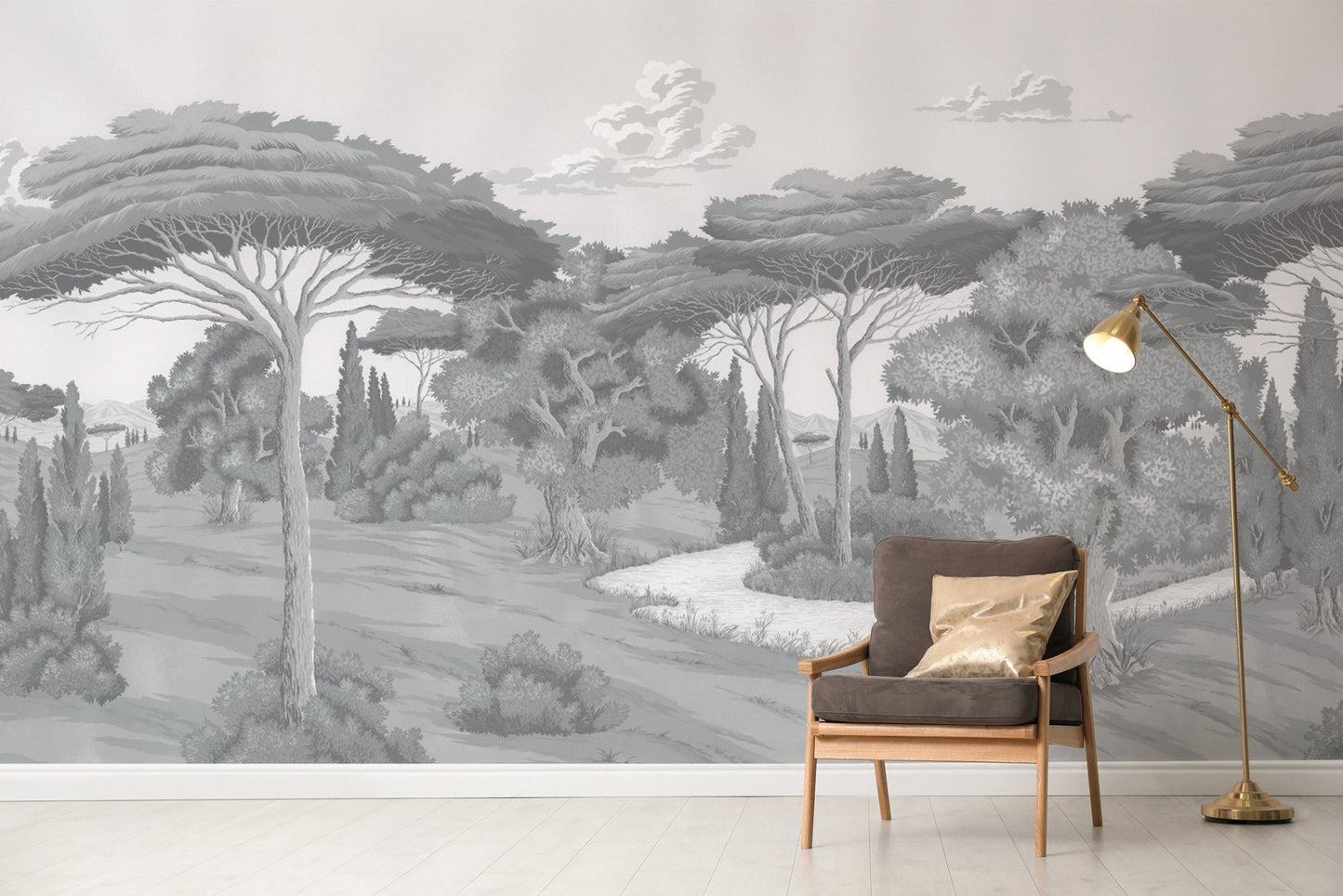 Black and white forest wall mural
