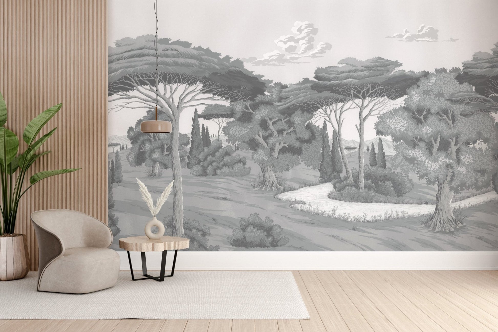 Monochrome forest landscape wall art