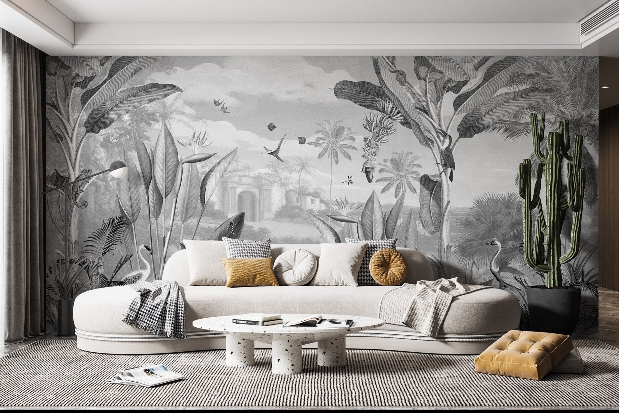 Black and White Forest Mansion Wallpaper SRED04