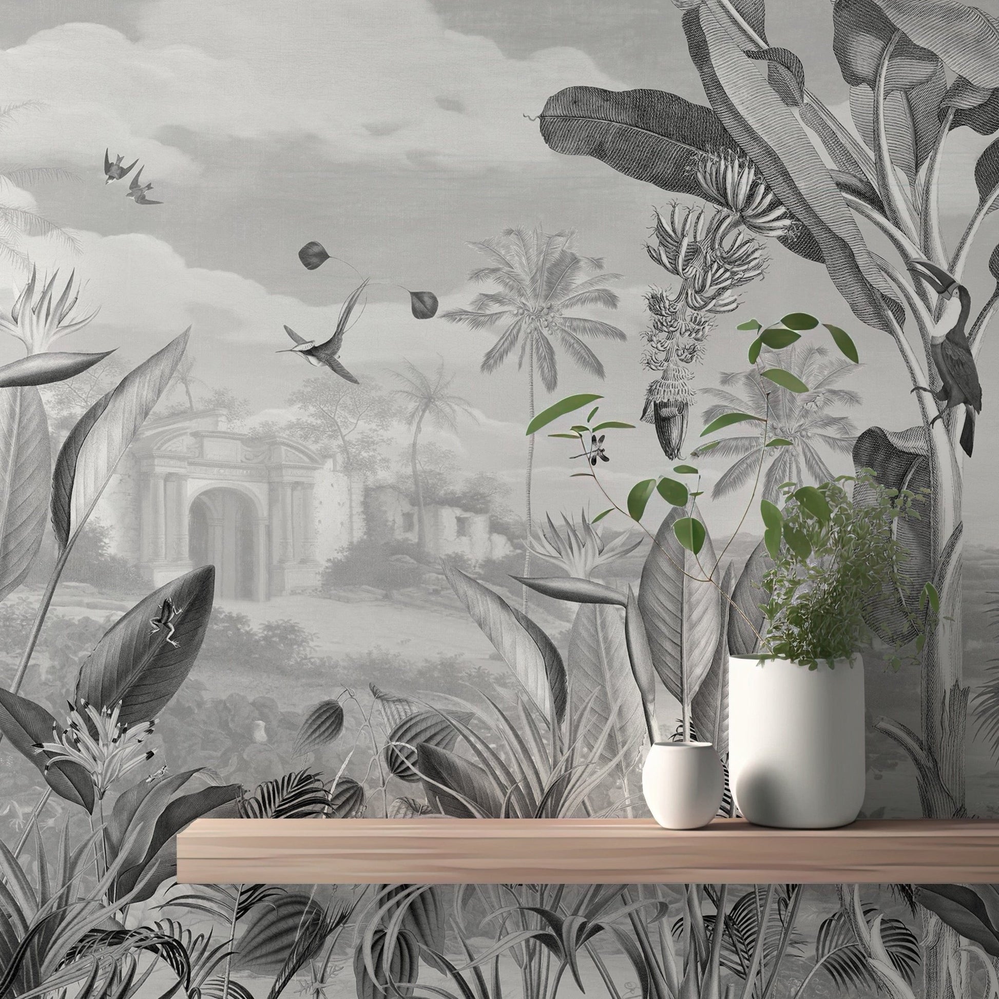 Black and White Forest Mansion Wallpaper - Giffywalls