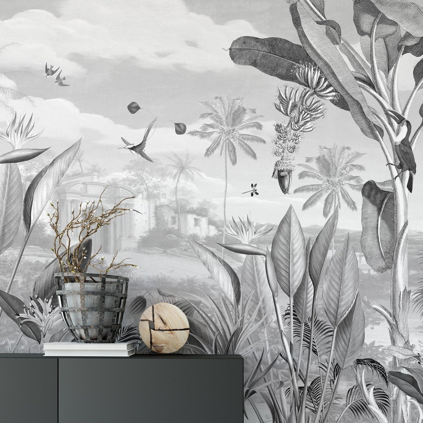 Black and White Forest Mansion Wallpaper - Giffywalls