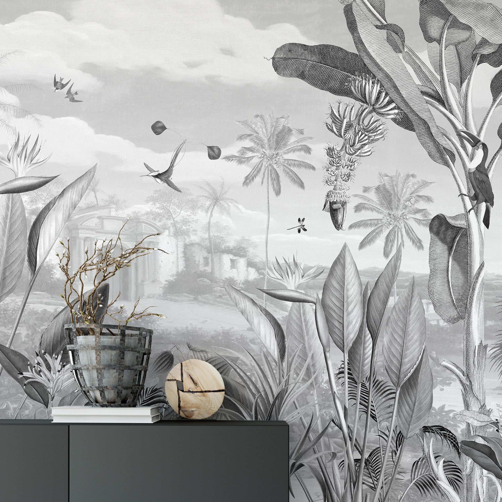 Black and White Forest Mansion Wallpaper - Giffywalls