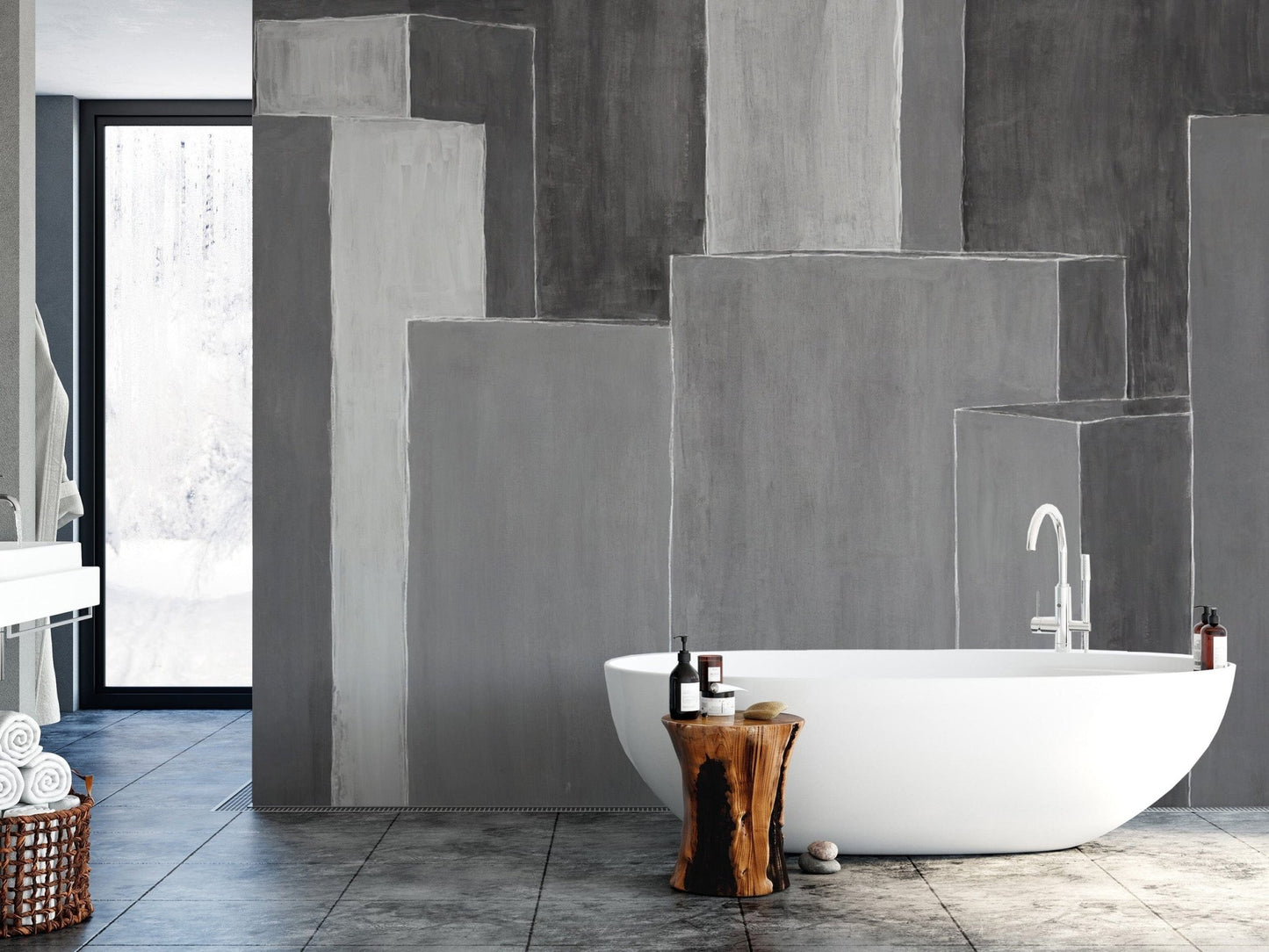 Modern grayscale cityscape wall mural
