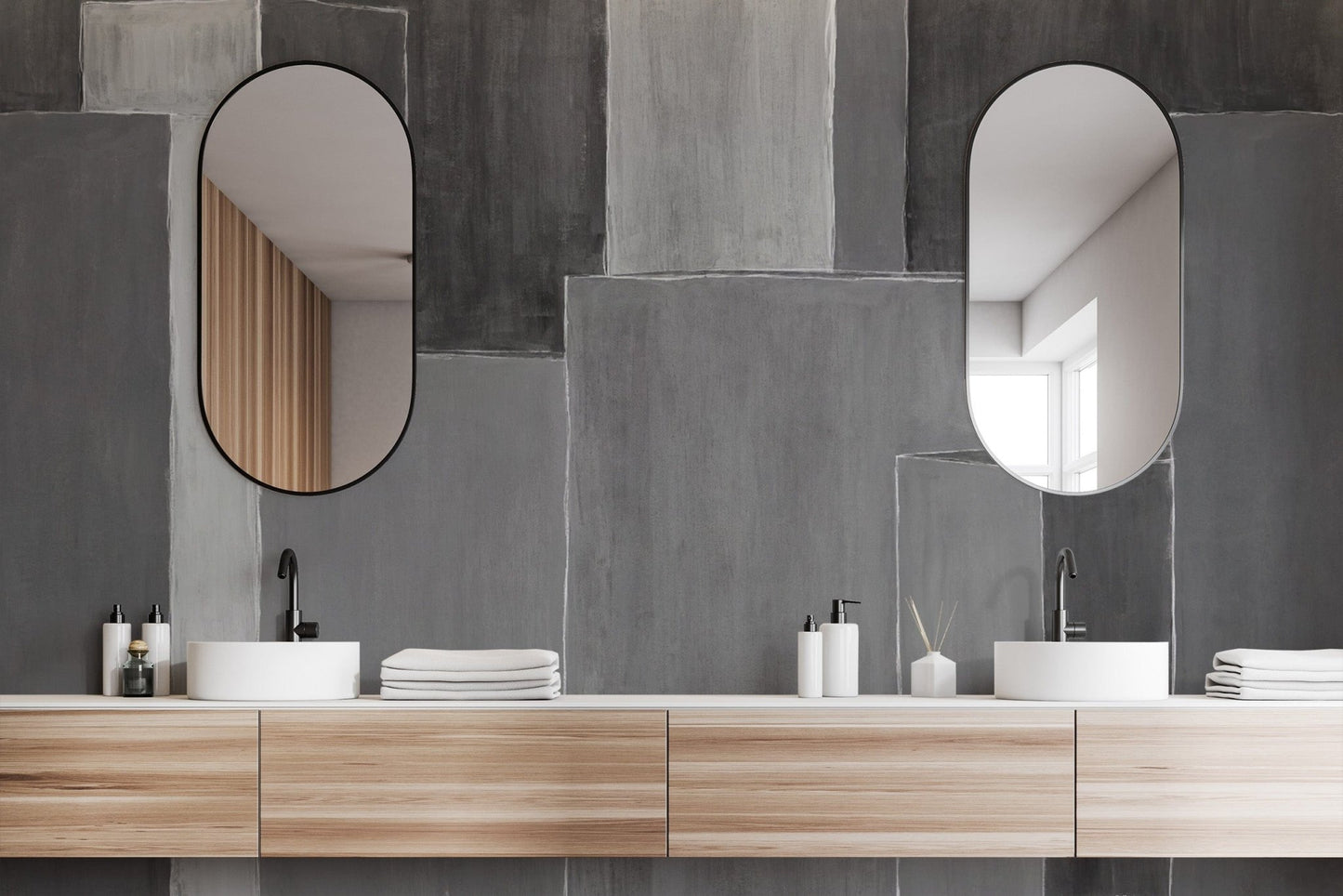 Modern cityscape geometric wall covering
