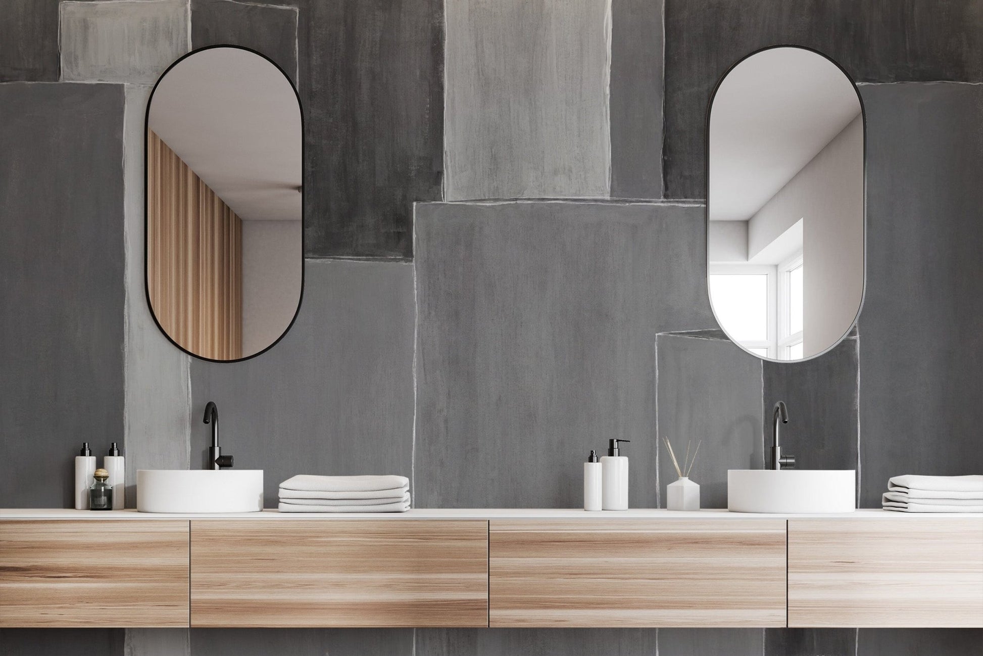 Modern cityscape geometric wall covering
