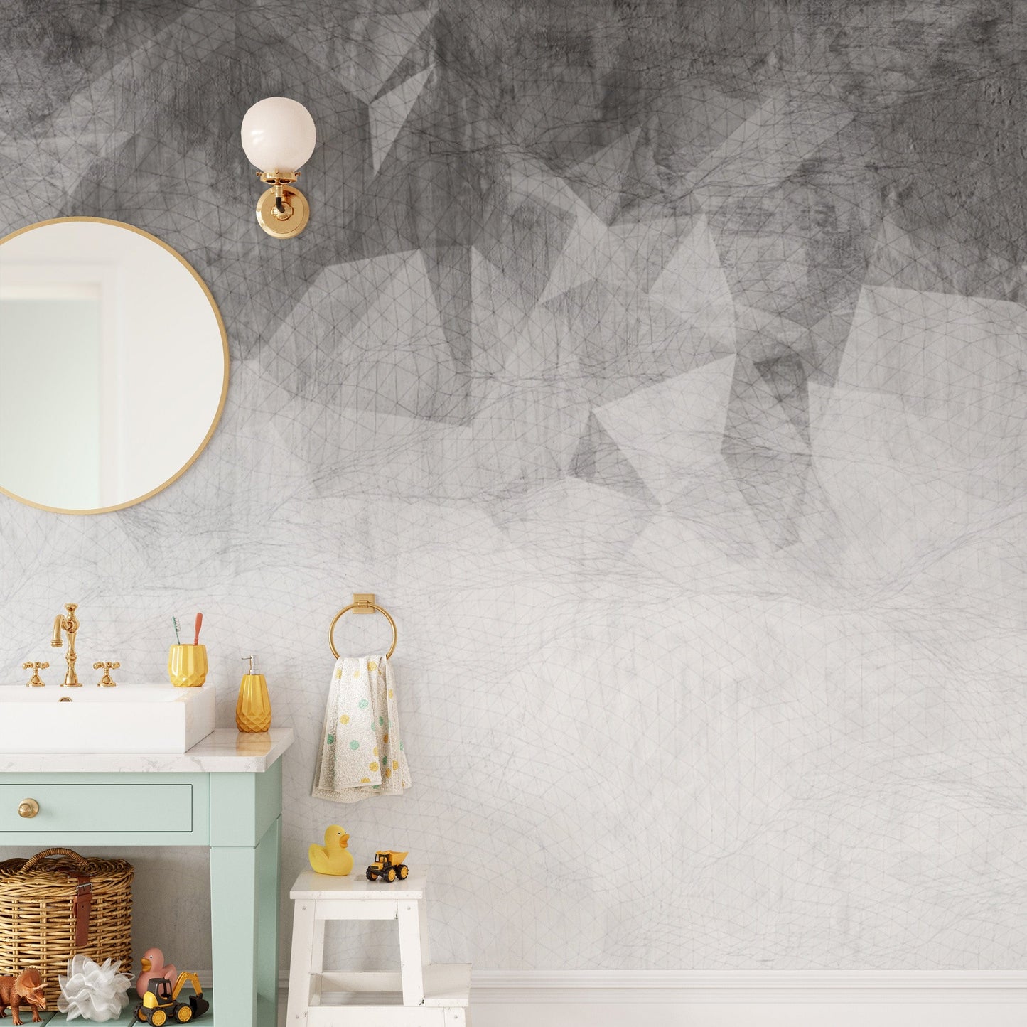 Minimalist monochrome geometric mural
