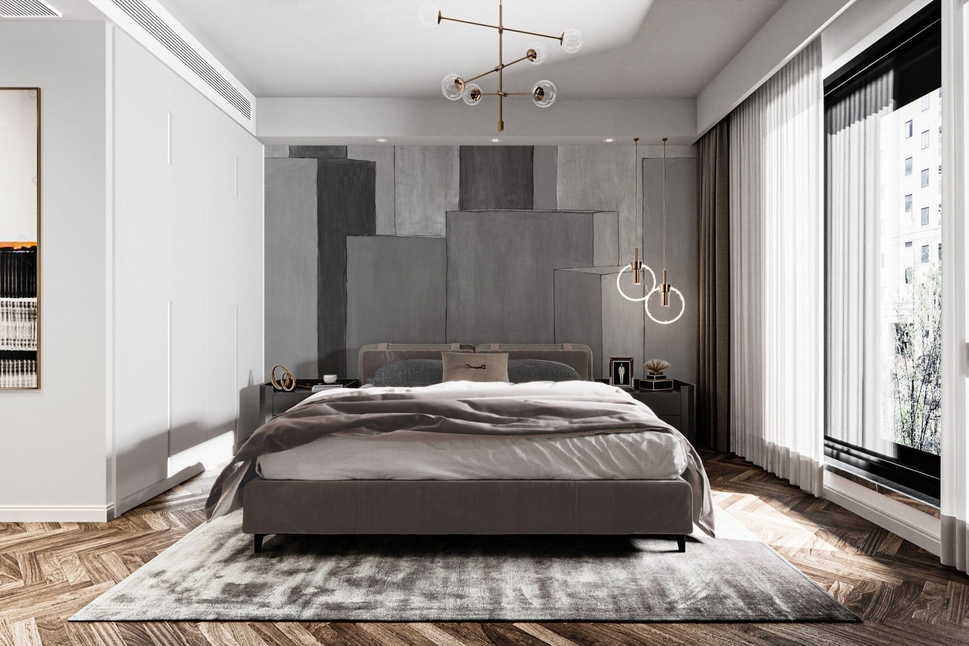Urban skyline abstract wall mural

