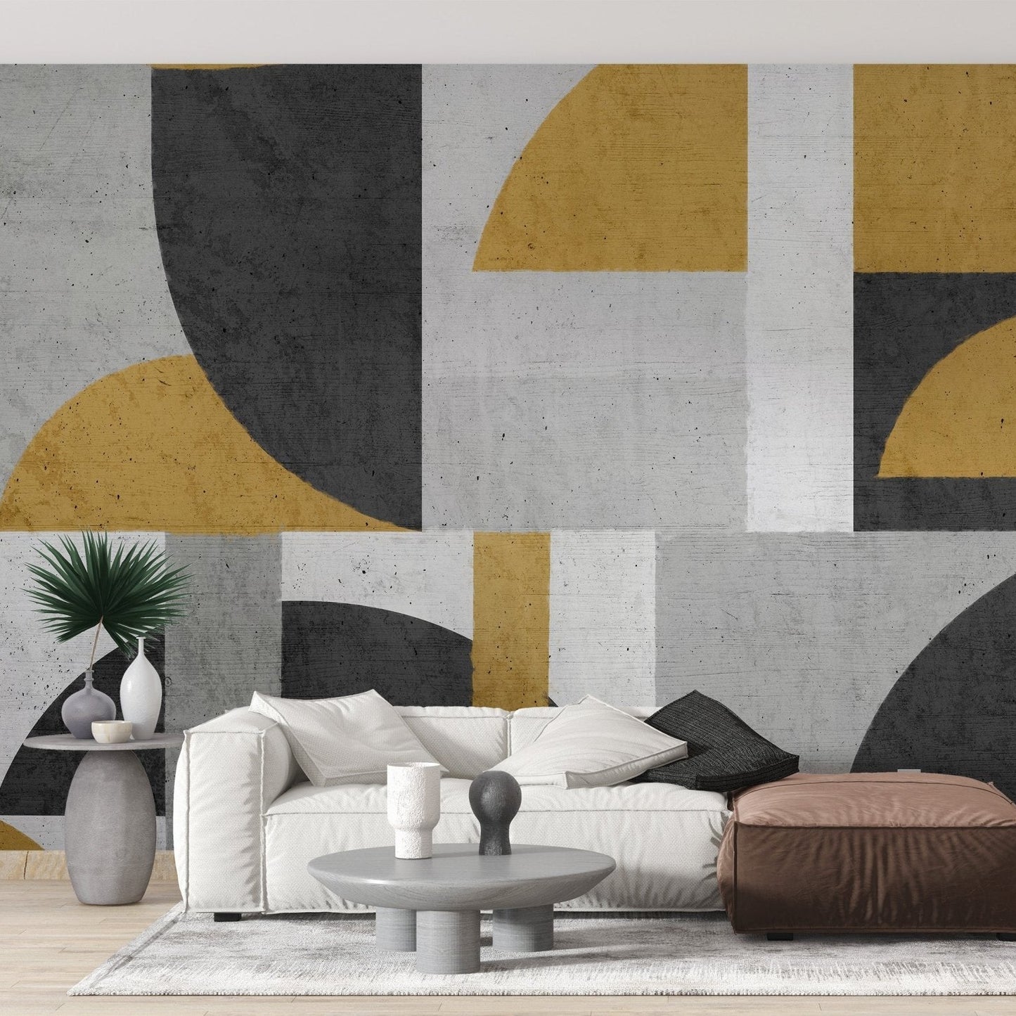 Yellow and grey geometric mural design, B423