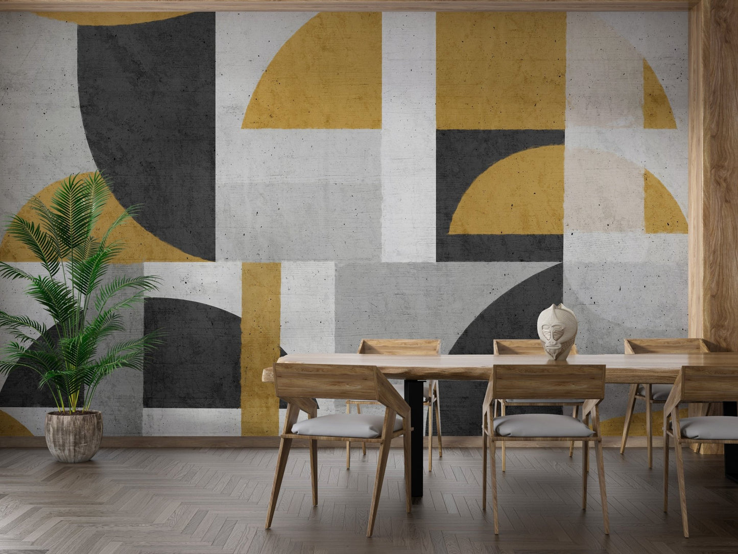 Monochrome geometric mural with bold tones, B423