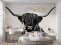 Intricate Monochrome Highland Horns and Hair design for rooms

