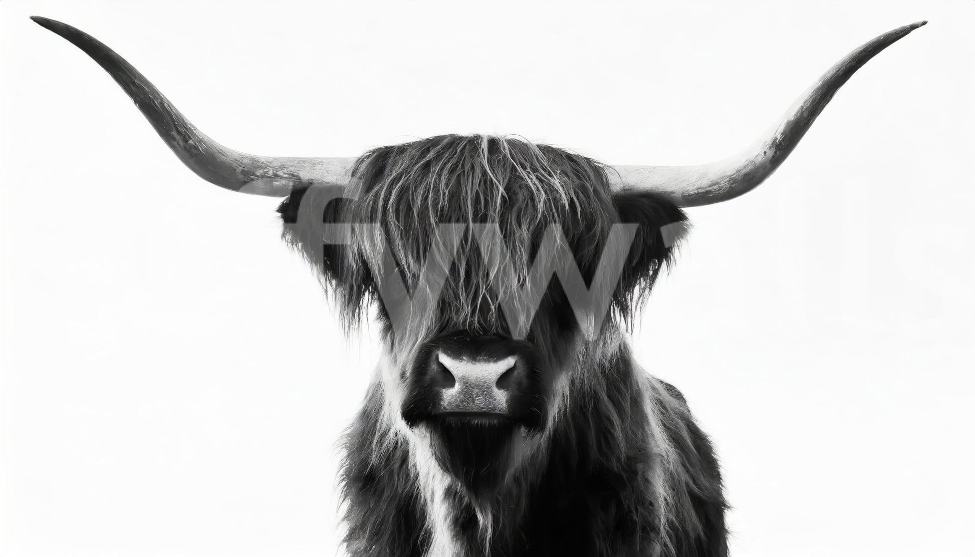 Elegant Highland Horns and Hair wall mural in black and white

