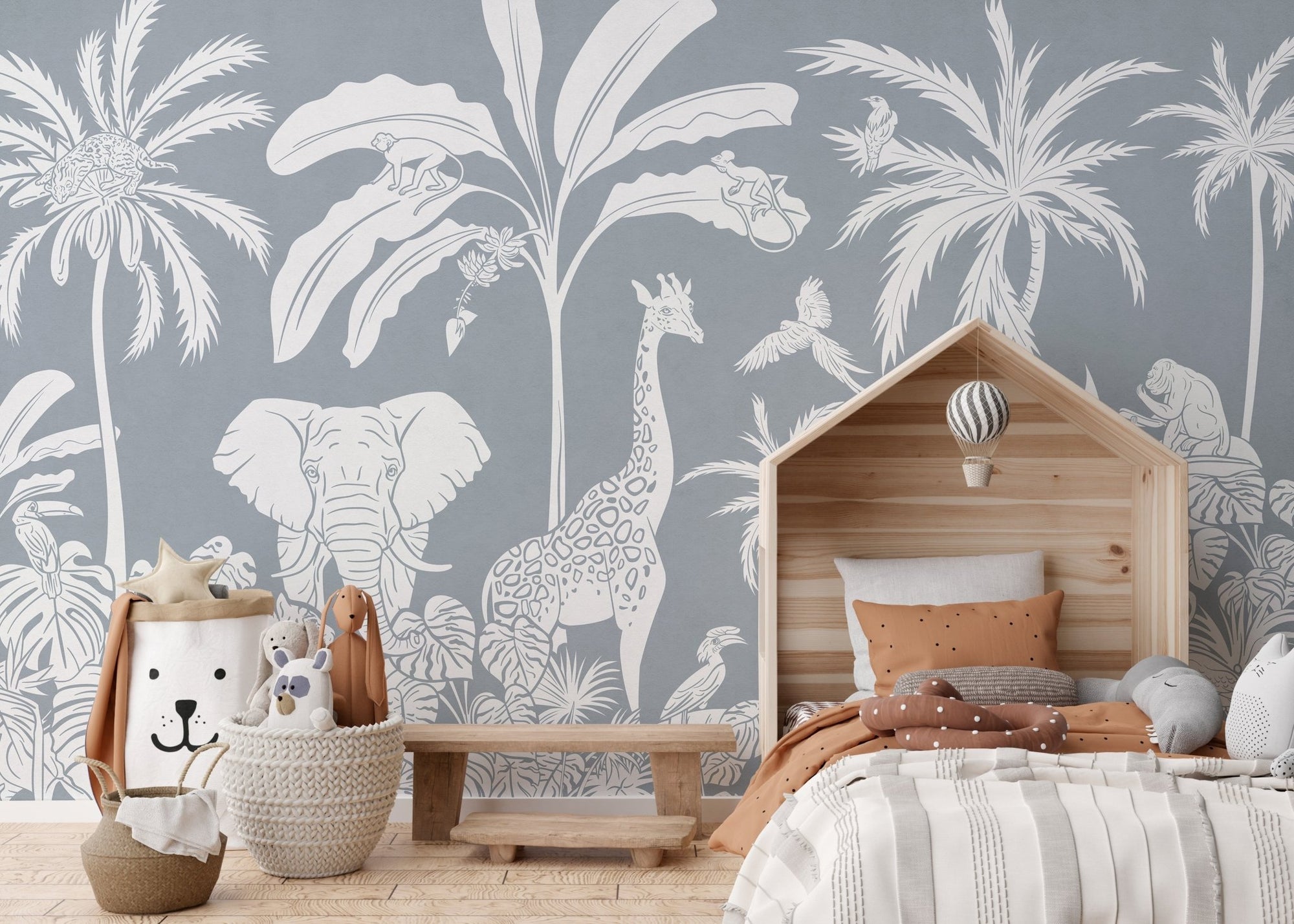 Monochrome Jungle Blue Wall Mural KB65
