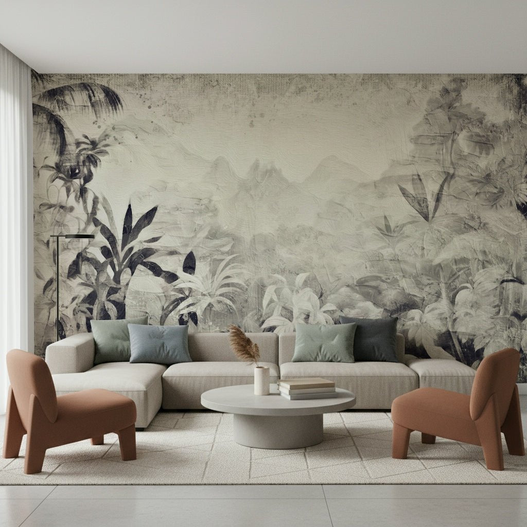 A calming serene forest wallpaper mural that defines a space.