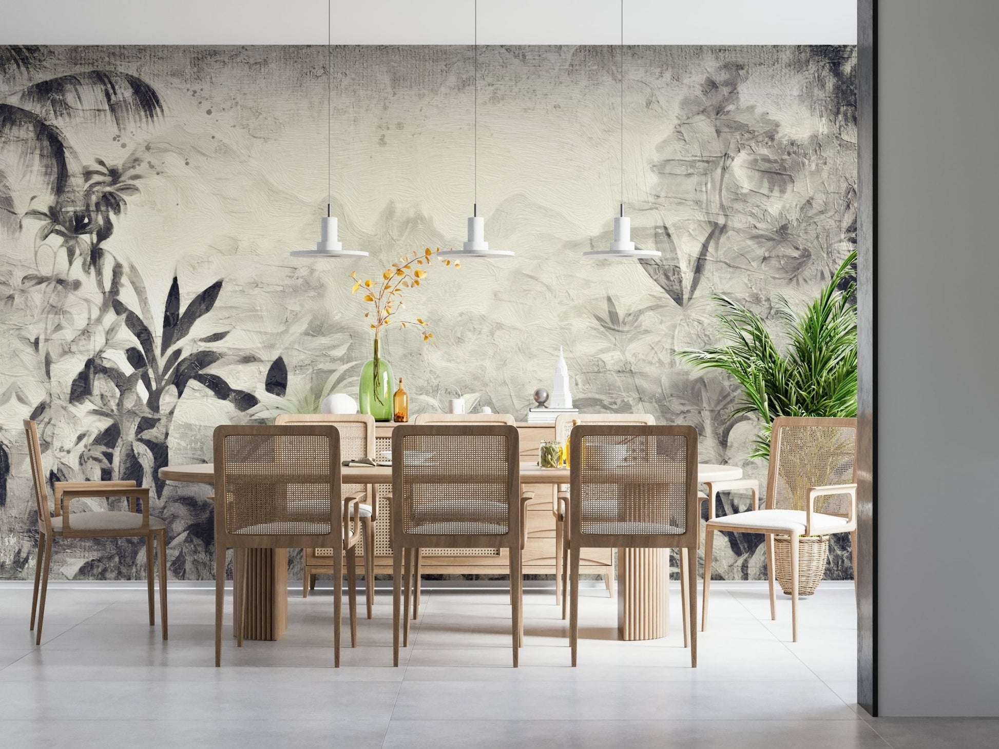 A serene black and white forest wall mural for your decor.