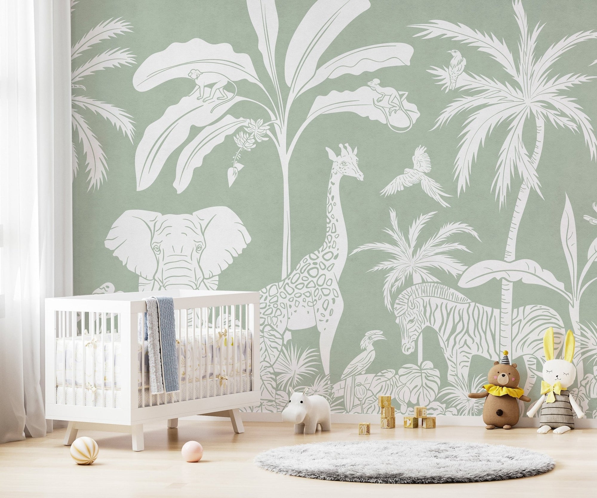 Monochrome Jungle Green Wall Mural KB66
