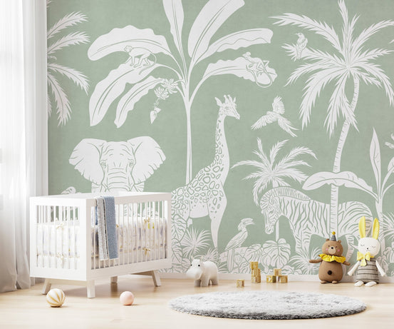 Monochrome Jungle Green Wall Mural KB66
