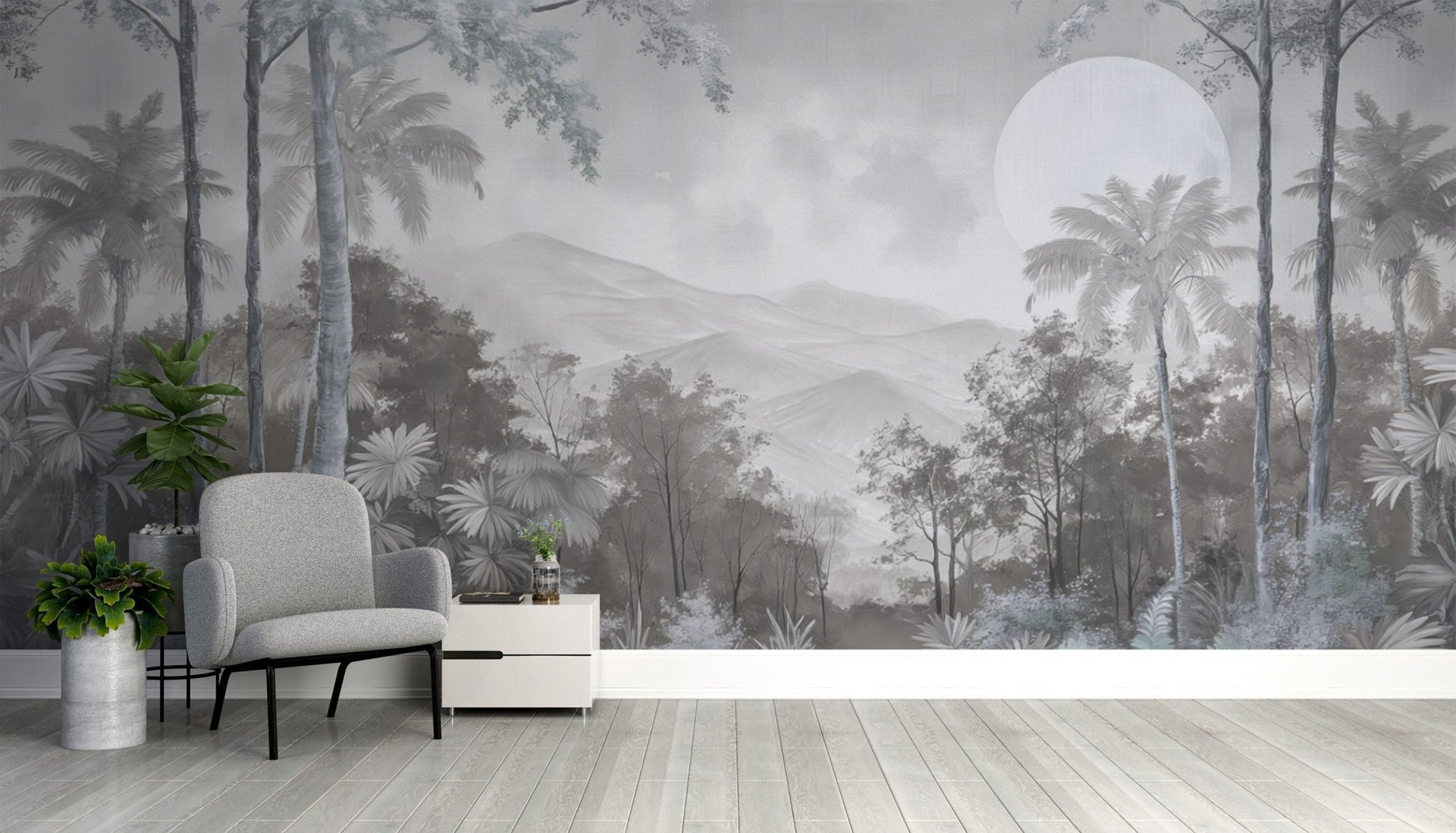 Monochrome tropical landscape wallpaper
